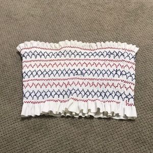 red white & blue strapless swimsuit top